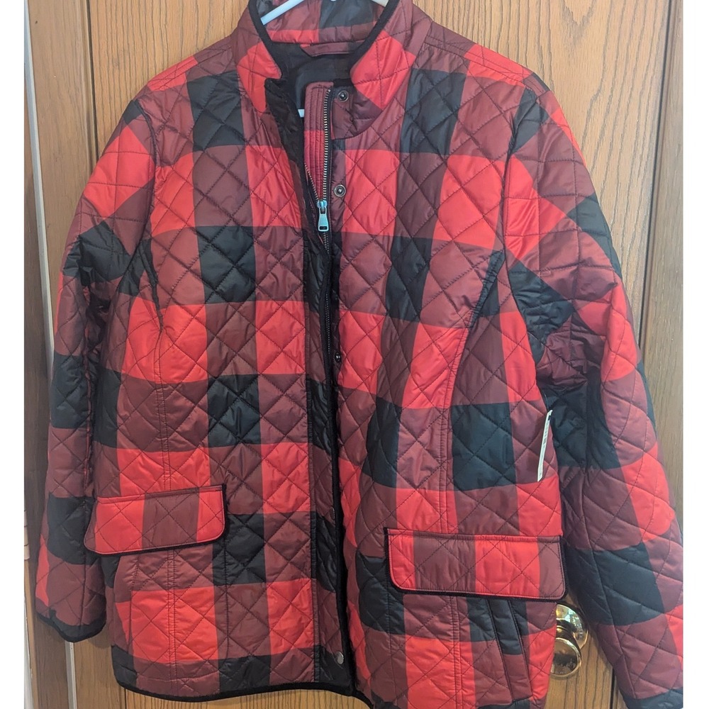 NWT Talbots Quilted Buffalo Plaid Jacket Red Black Full Zip Pockets Cabincore 1X